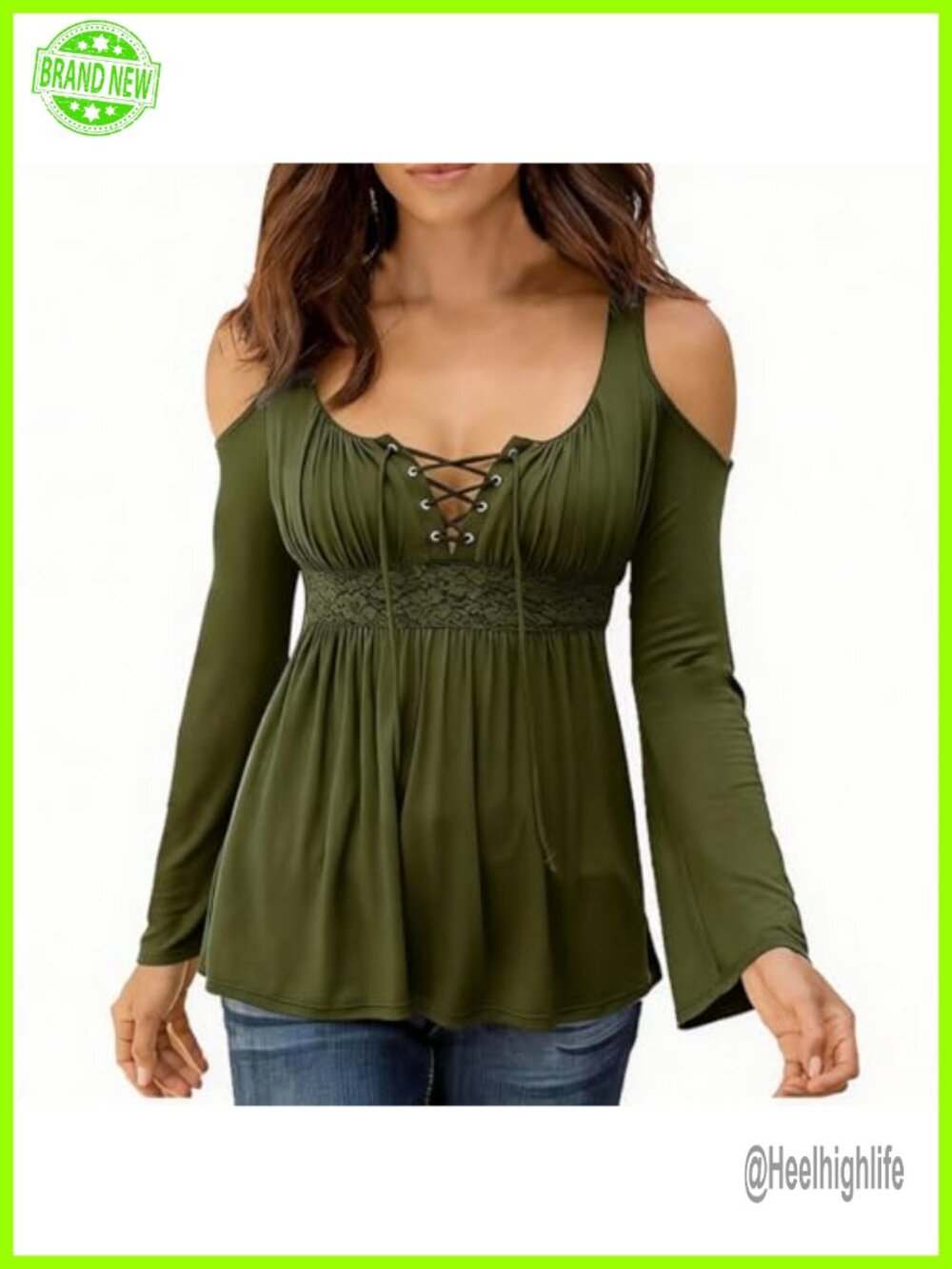Cold Shoulder Lace Up Tunic Blouse Cotton Blend Women's Top